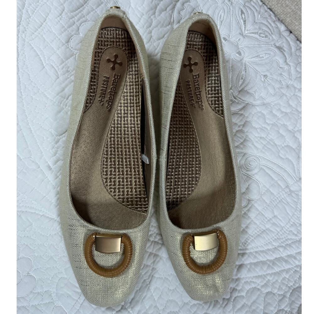 BareTraps Posture Plus Women 6.5 Gold Cream Slip On Comfort Casual Summer Shoe